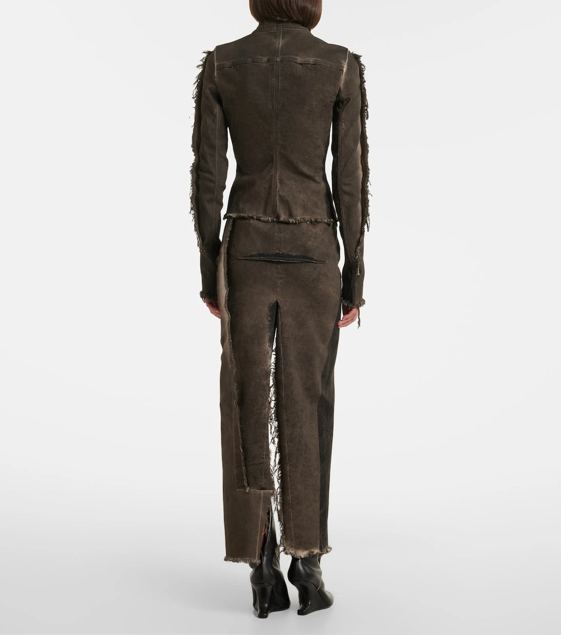 Rick Owens - Sliced distressed denim midi skirt