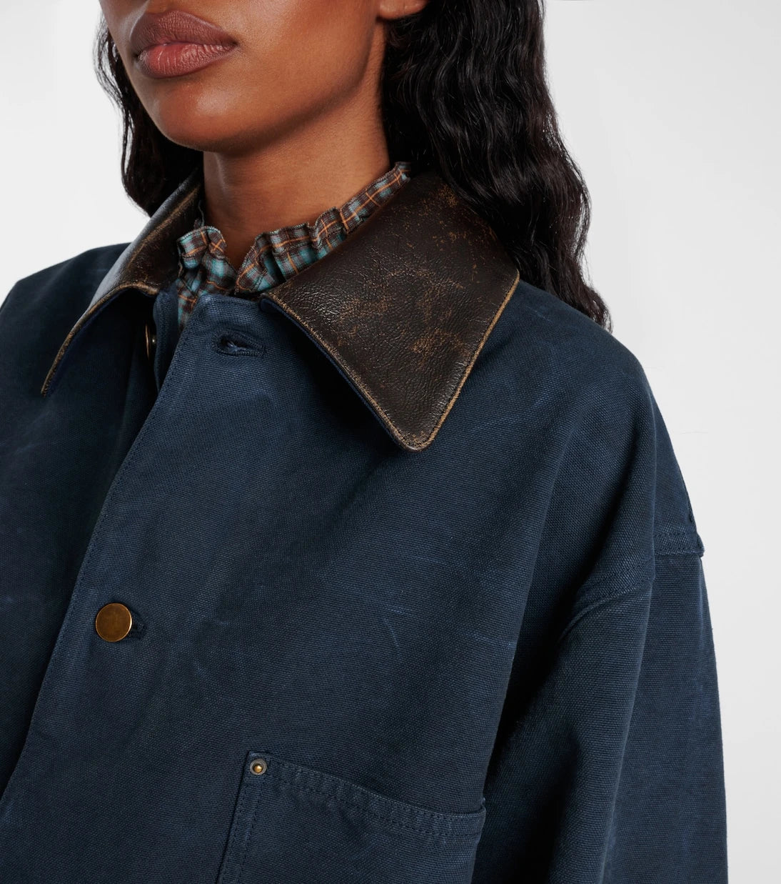 Prada - Oversized cotton leather-trimmed jacket