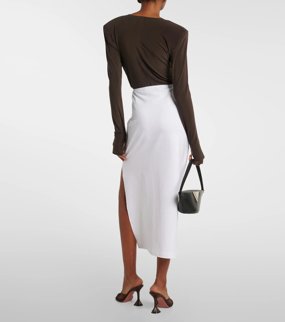 Norma Kamali - High-rise cotton-blend midi skirt