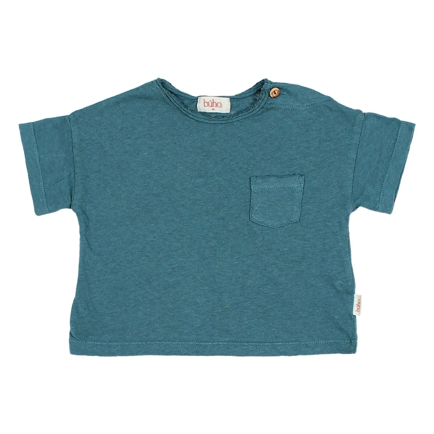 Búho - Linen pocket T-shirt | Peacock blue