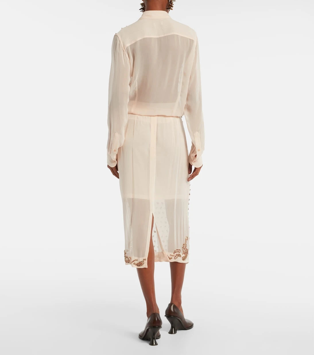 Dries Van Noten - تنورة ميدي شفافة مزينة