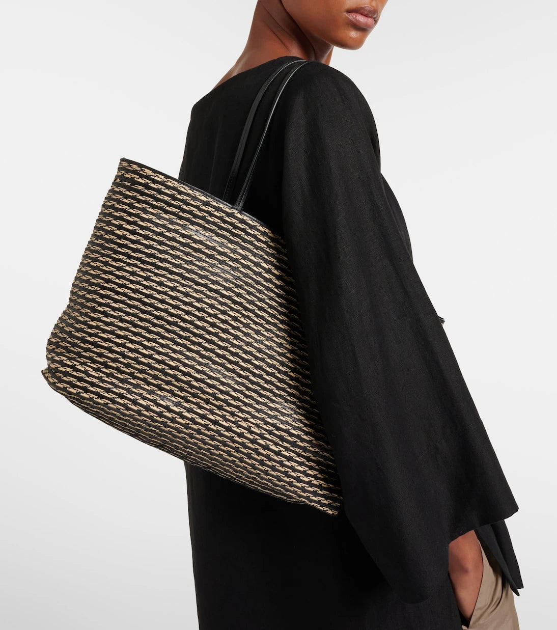The Row - Beau Large leather-trimmed raffia tote bag