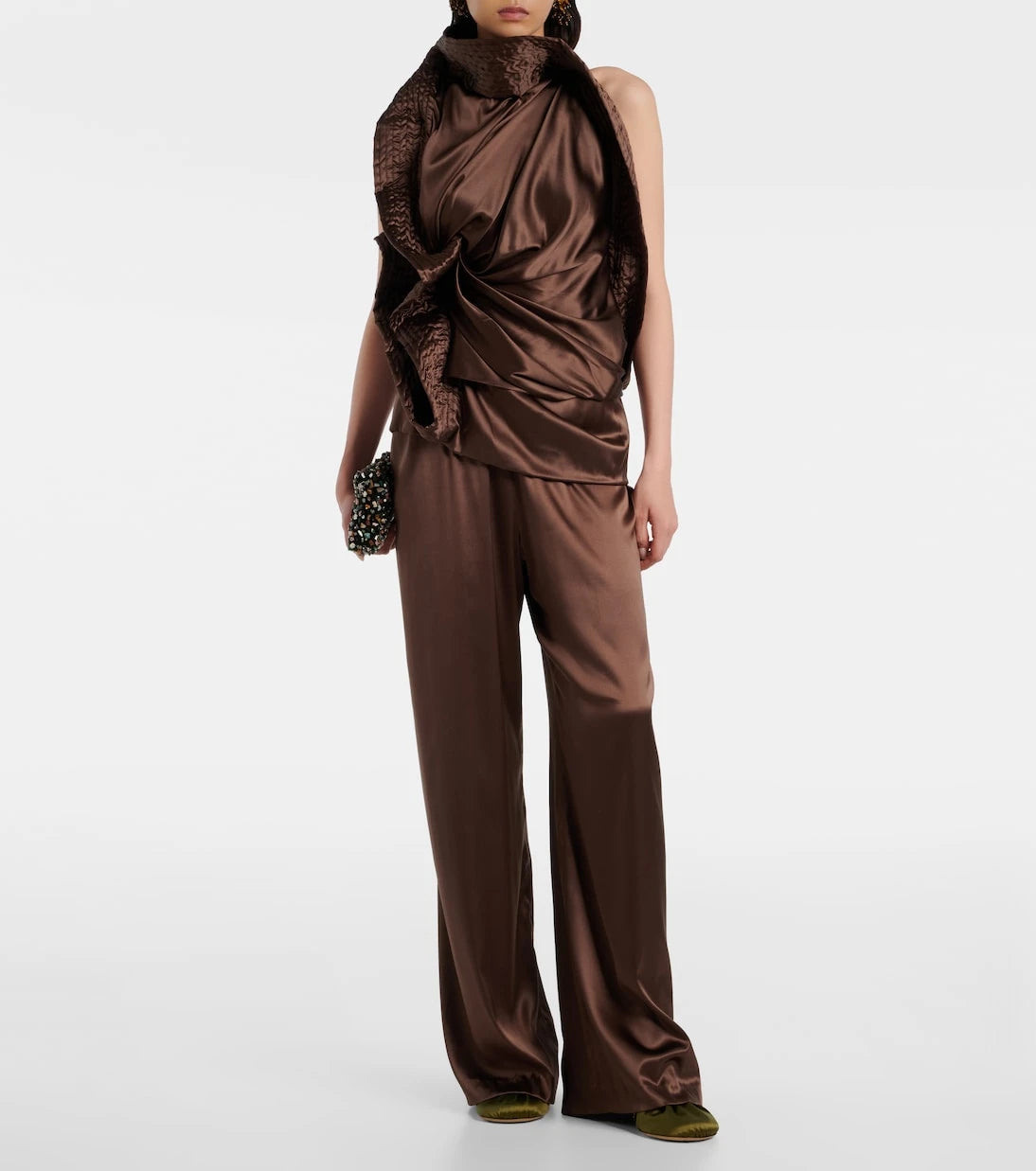 Dries Van Noten - توب من الساتان الحريري المخلوط بتصميم غير متماثل ومنسدل