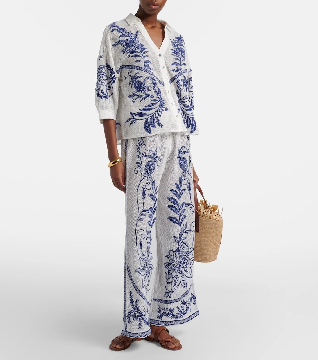 Farm Rio - Nina embroidered cotton pants