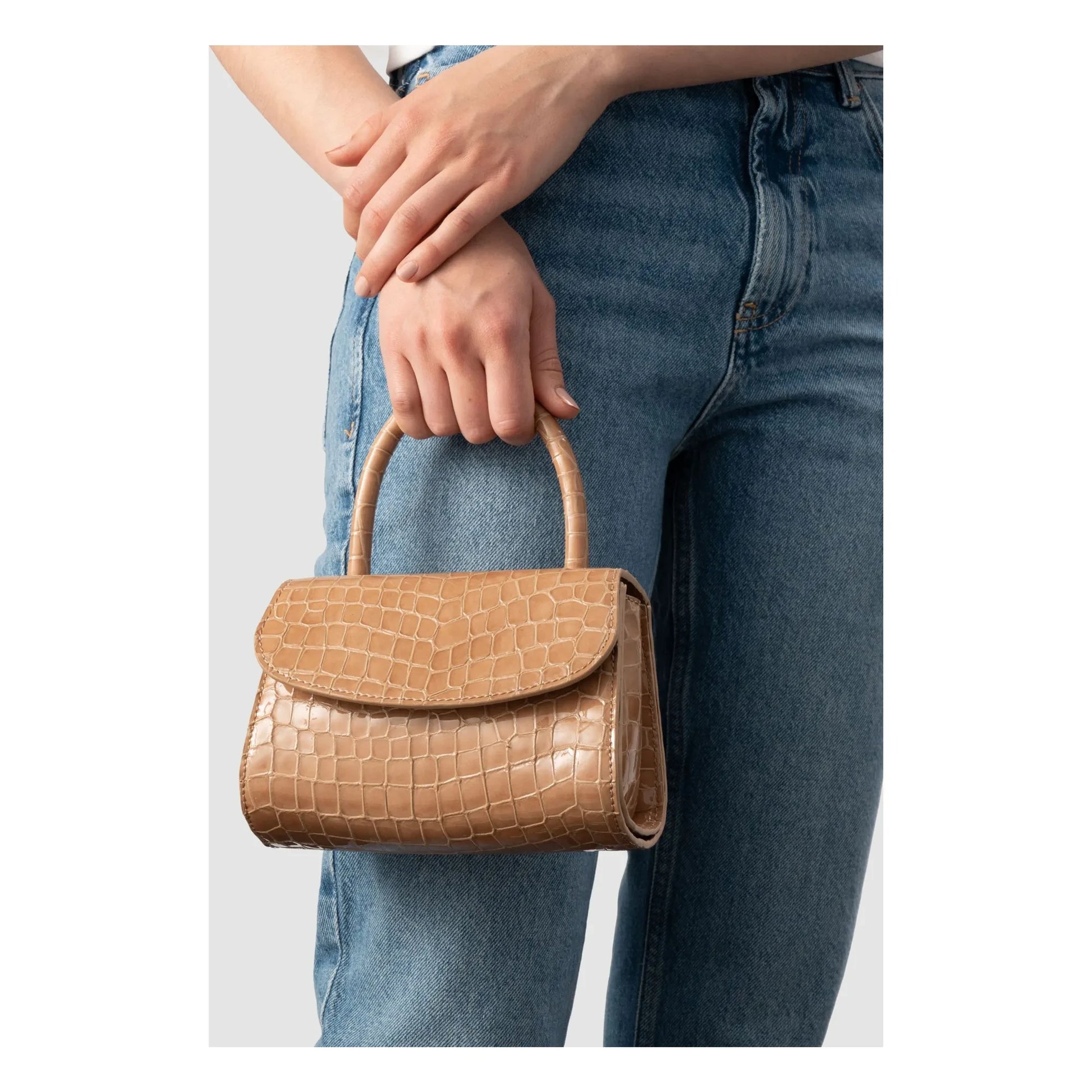 BY FAR - Bag Mini 2.0 Crocodile Embossed Leather | Beige