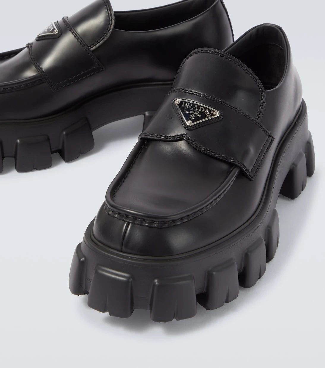 Prada - Logo leather platform loafers