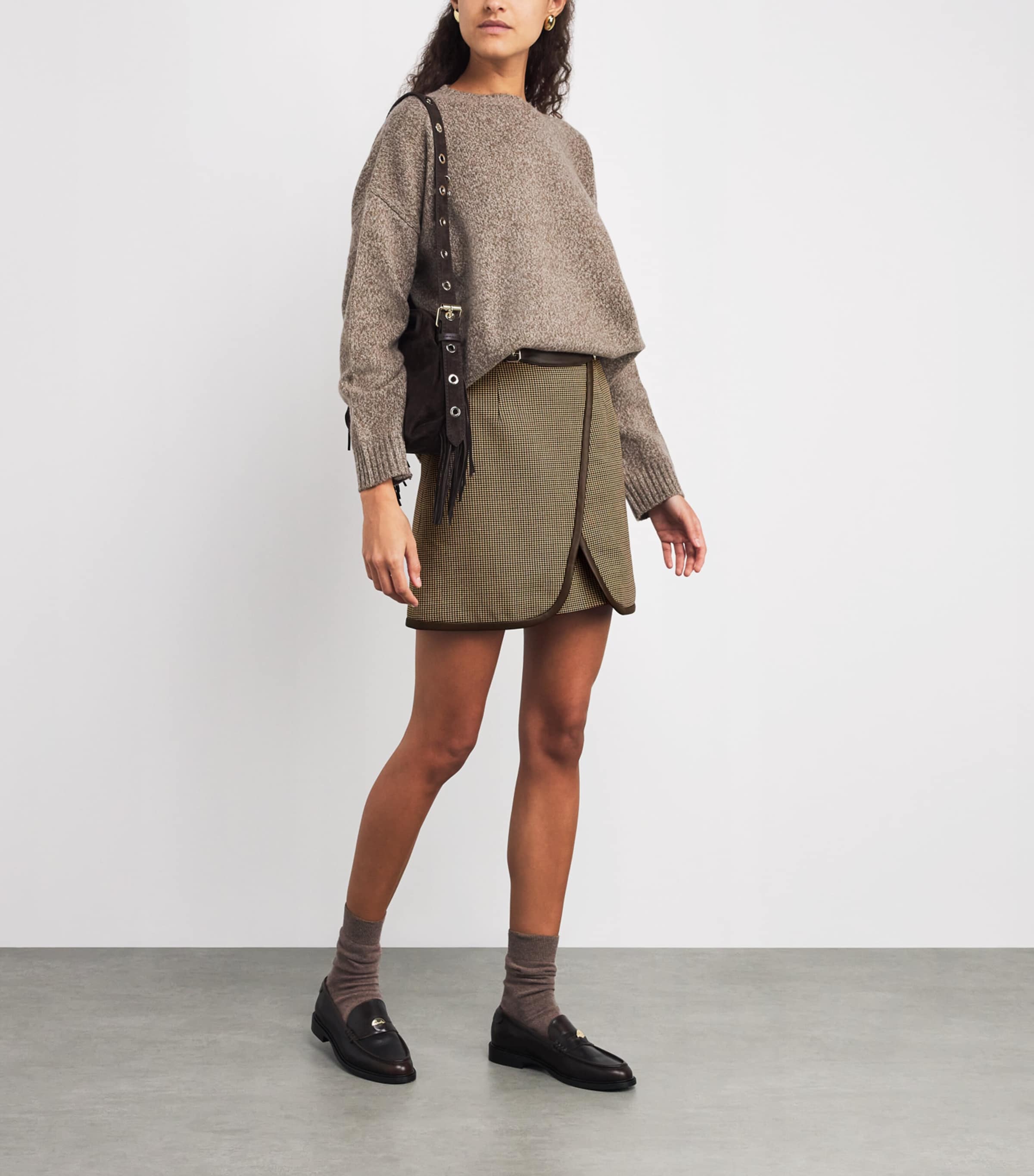 Multi Check Belted Mini Skirt