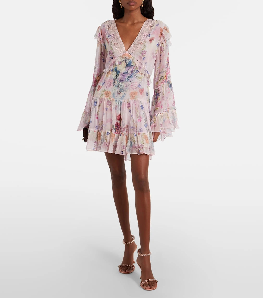 Camilla - Embellished floral silk chiffon minidress