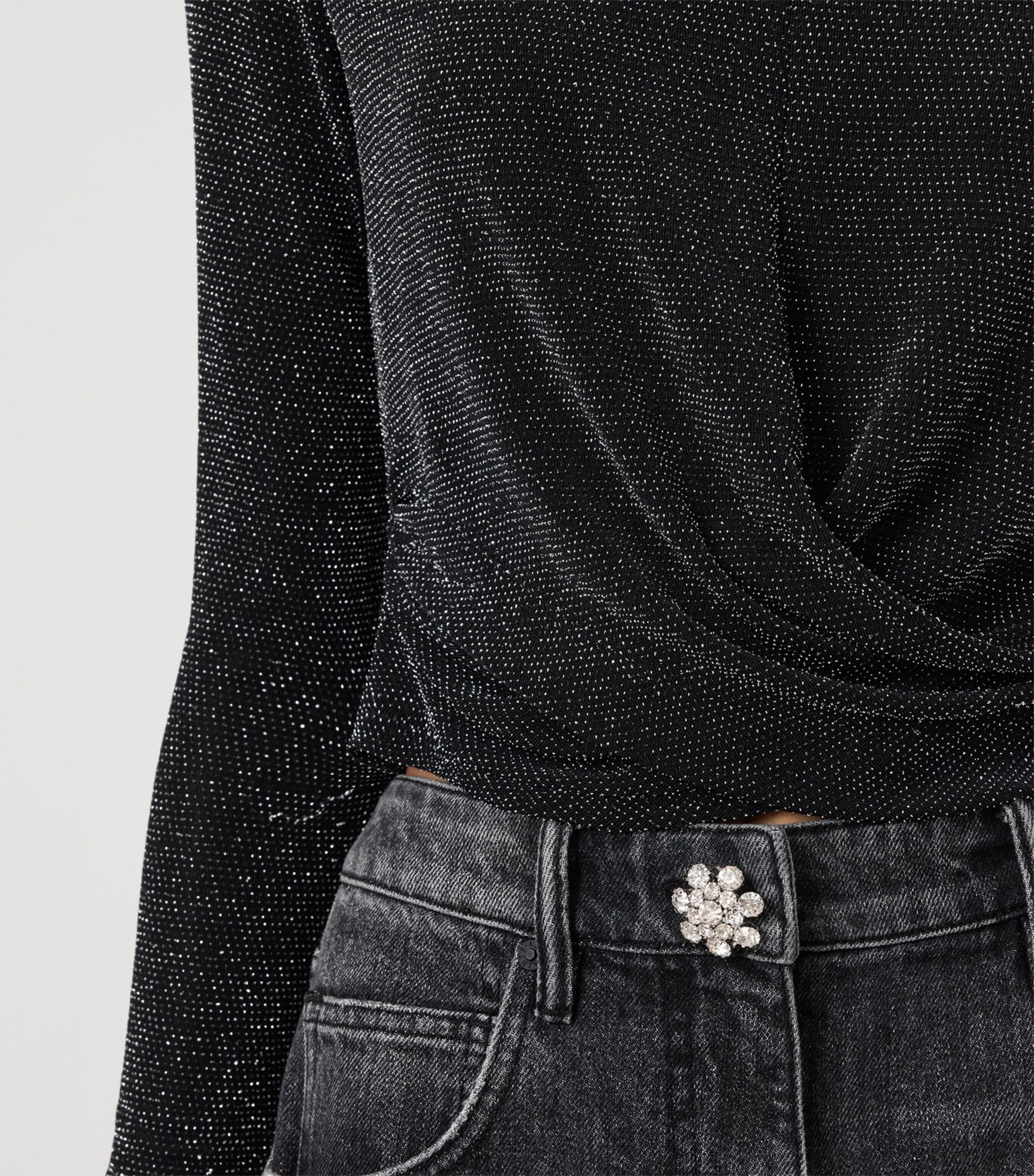 AllSaints Grey Metallic Skylar Crop Top