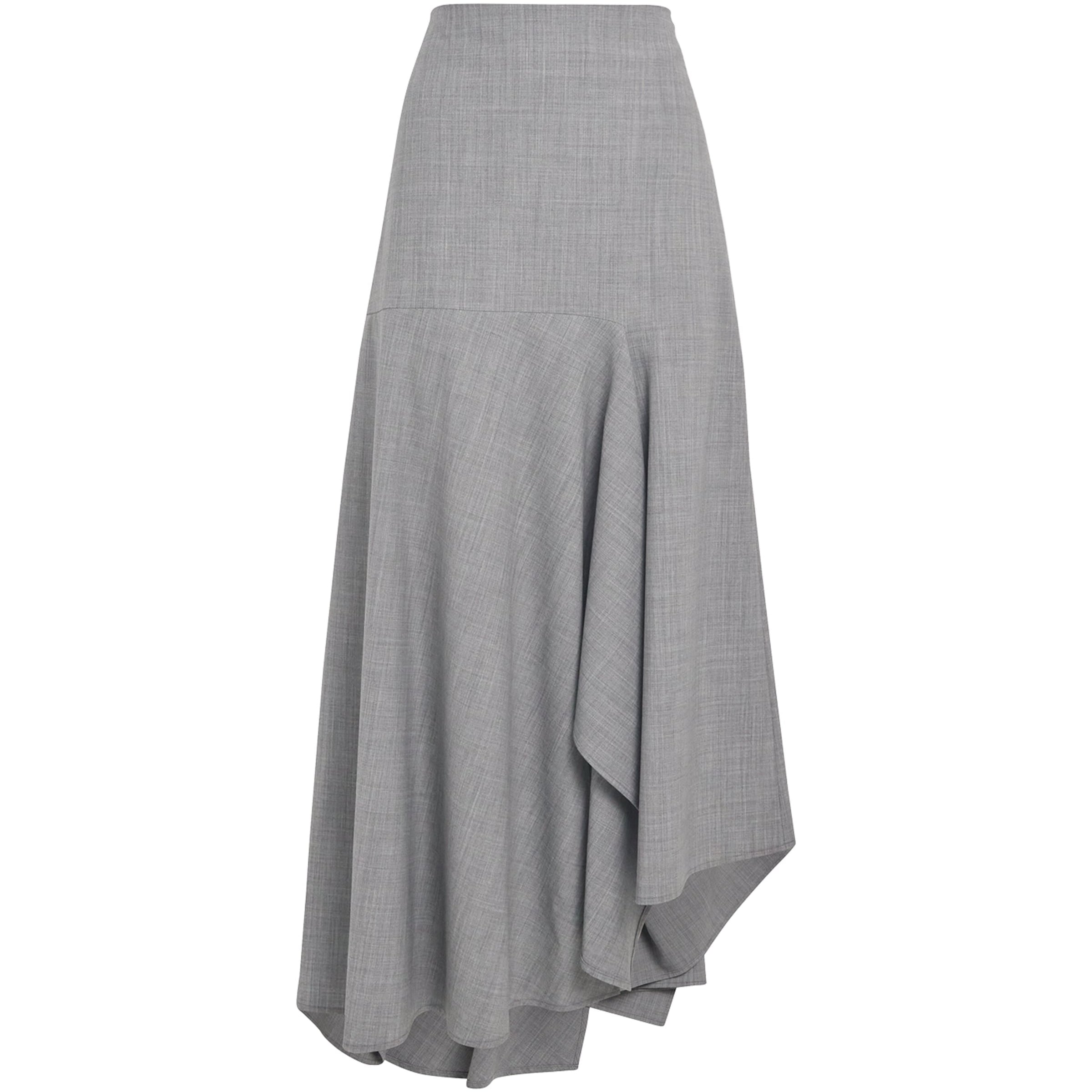 Fabiana Filippi Grey Wool-Blend Asymmetric Midi Skirt