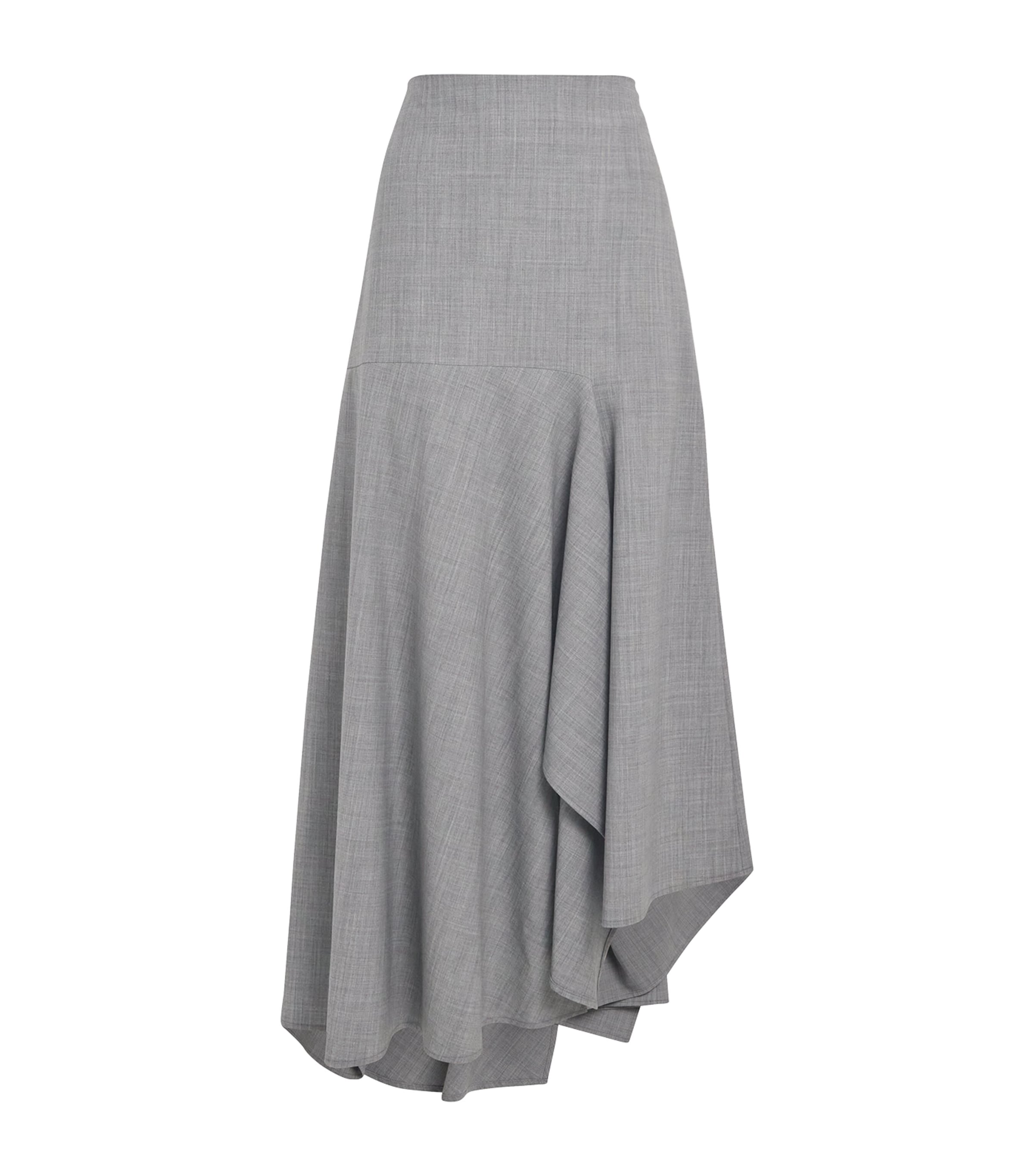 Fabiana Filippi Grey Wool-Blend Asymmetric Midi Skirt