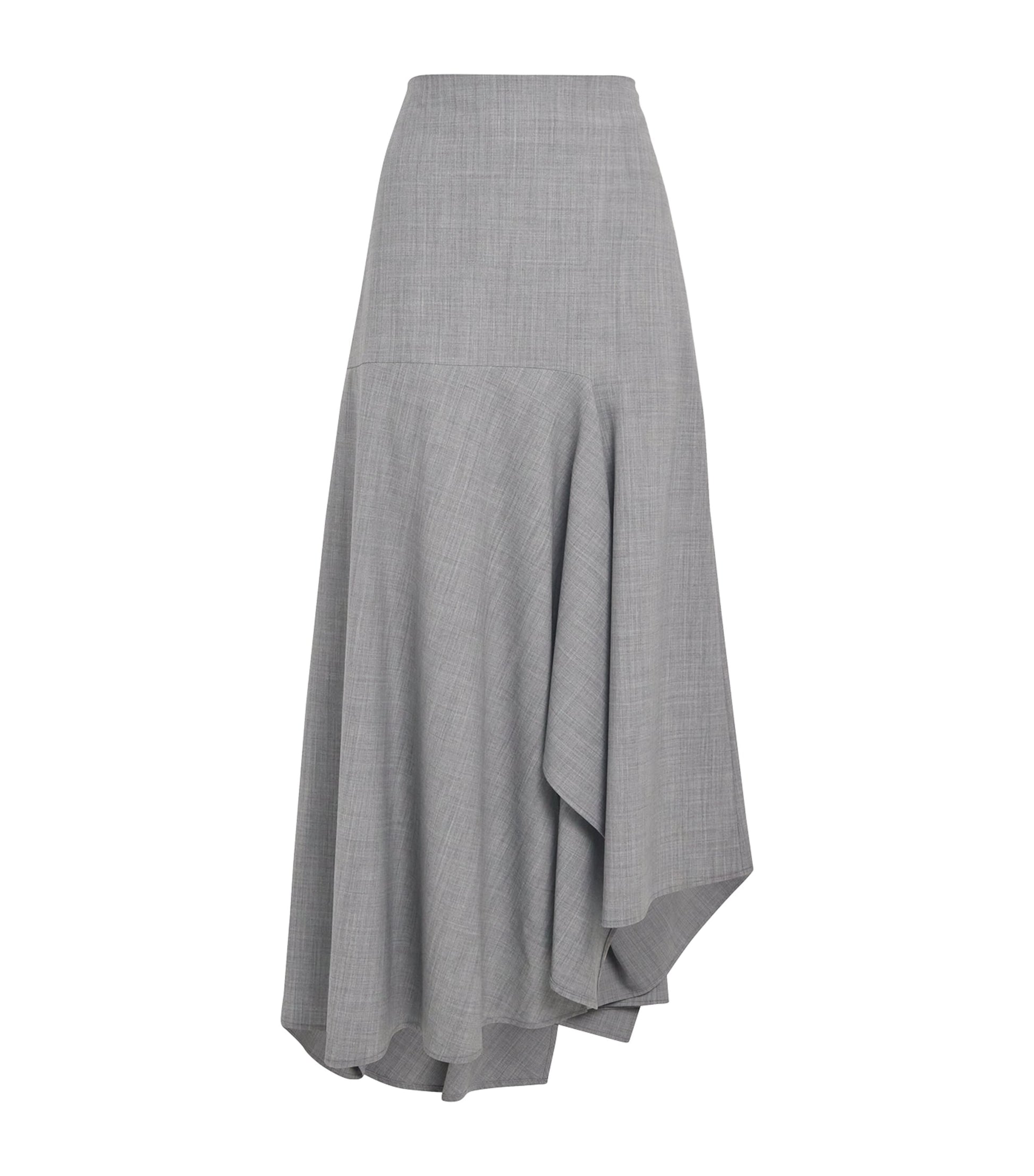 Fabiana Filippi Grey Wool-Blend Asymmetric Midi Skirt