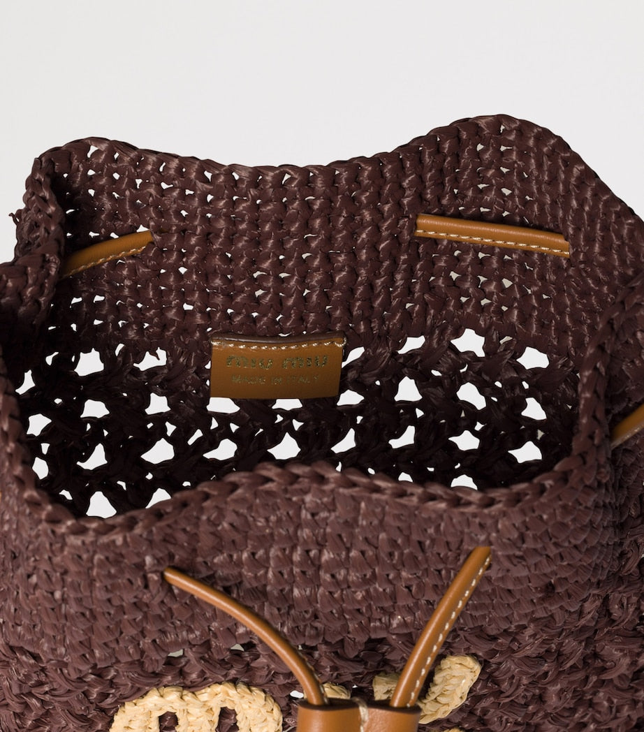Miu Miu Brown Woven Logo Top-Handle Bag
