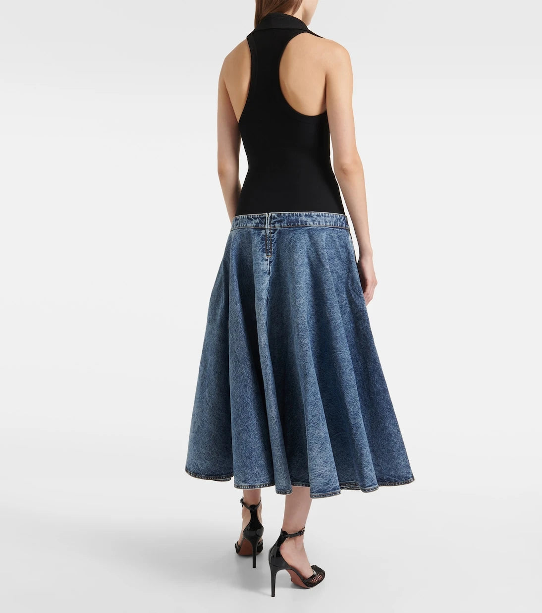Alaïa - Denim and cotton jersey midi skirt