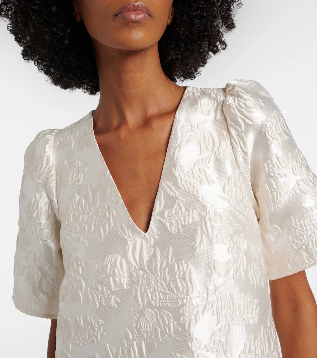 Ganni - Floral satin cloqué minidress