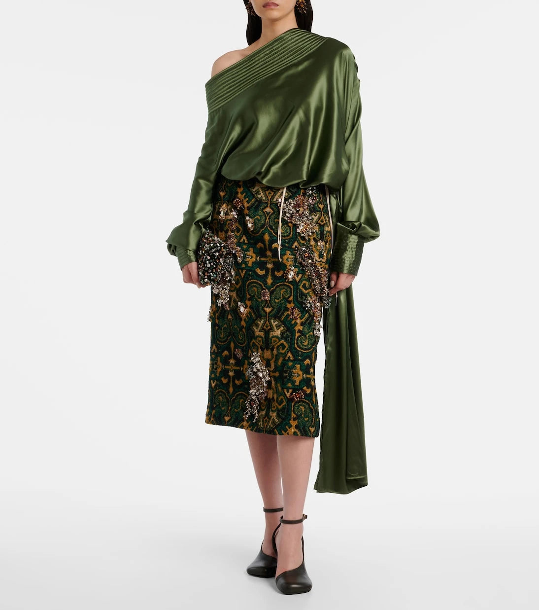 Dries Van Noten - توب من الساتان الحريري المخلوط بتصميم غير متماثل ومنسدل