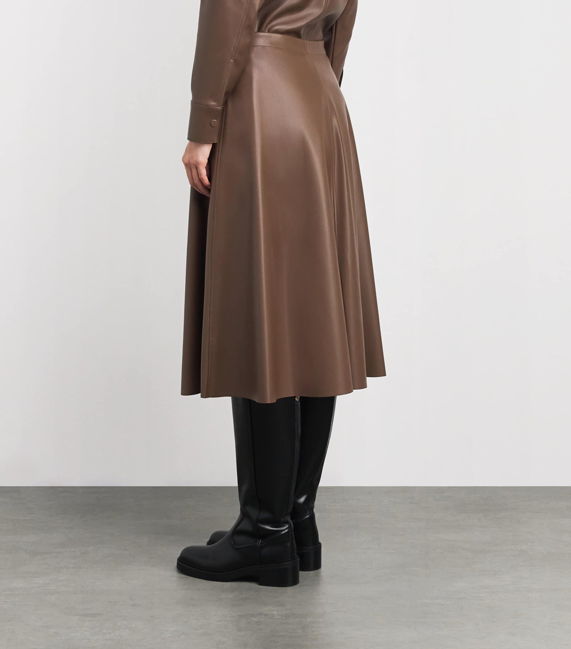 MAX&Co. Brown Faux Leather Midi Skirt