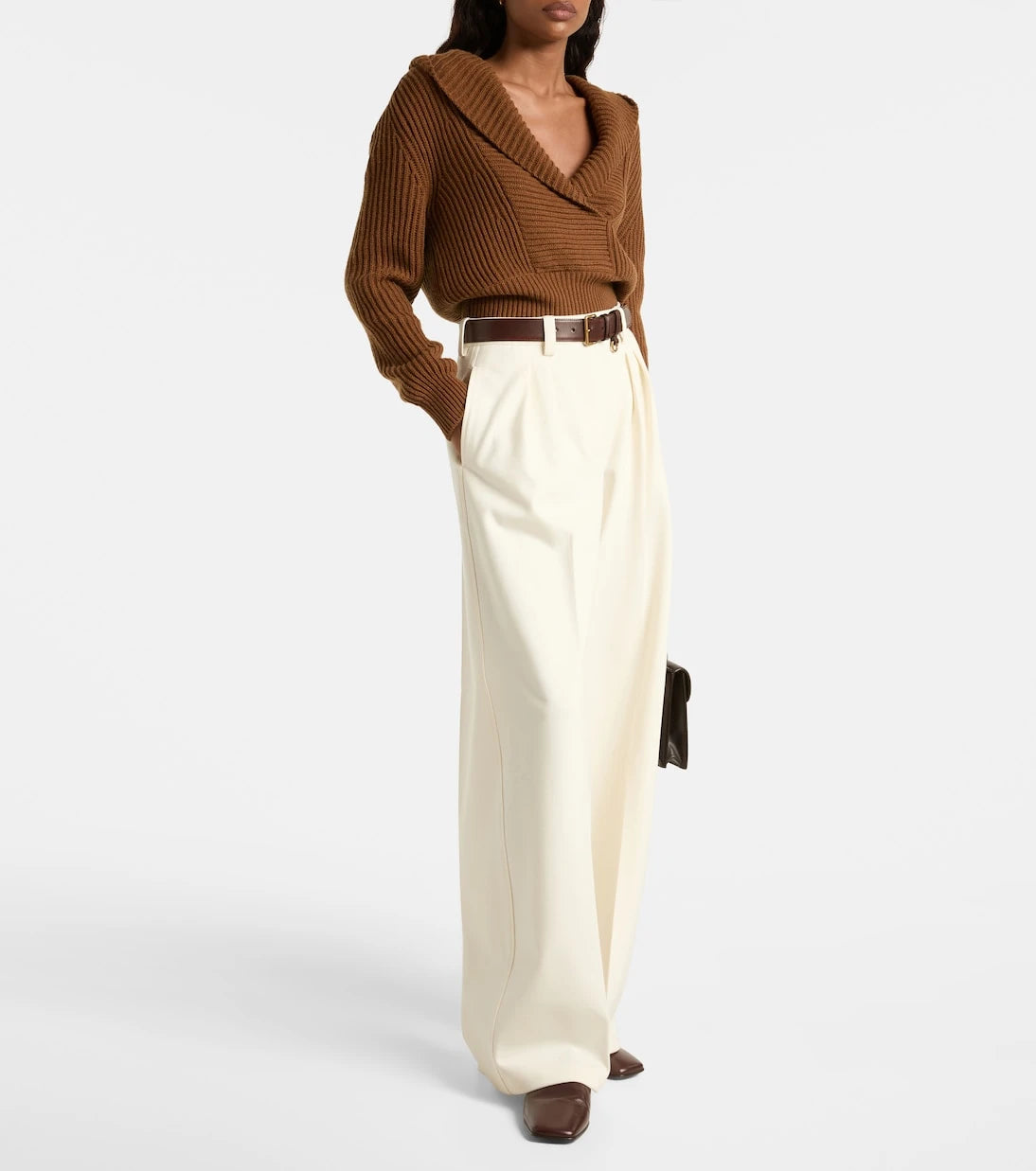 Max Mara - بنطلون "مولّو" بقصّة بليسيه من مزيج الصوف والقطن