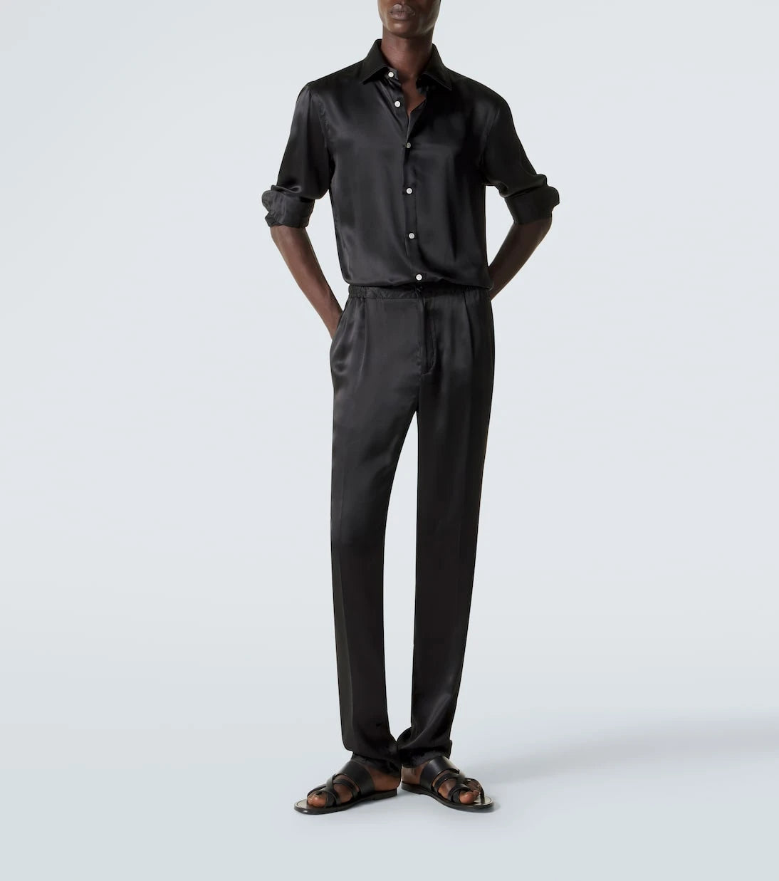 Rubinacci - Reversible silk straight pants