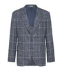 Brunello Cucinelli Blue Alpaca-Wool Check Blazer