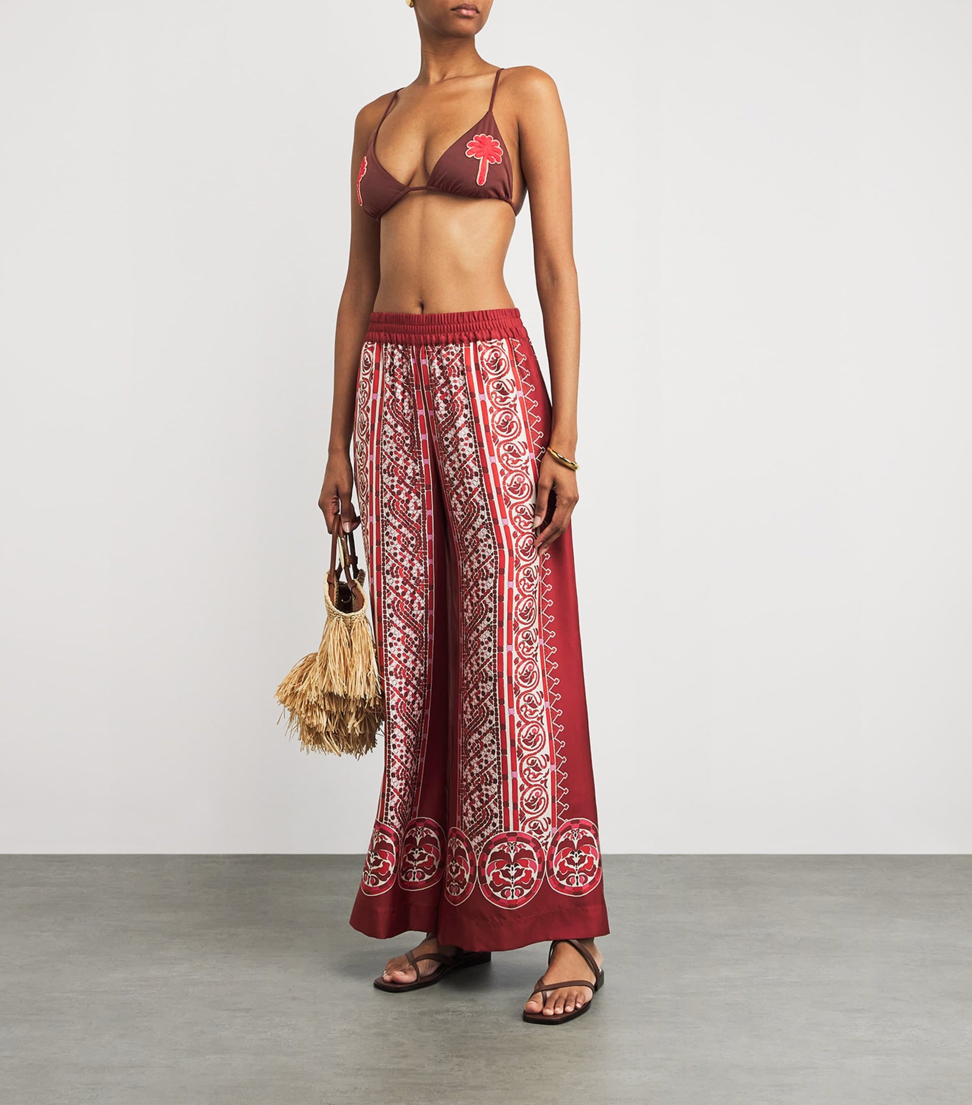 Johanna Ortiz Brown Embroidered Heatwave Bikini Top