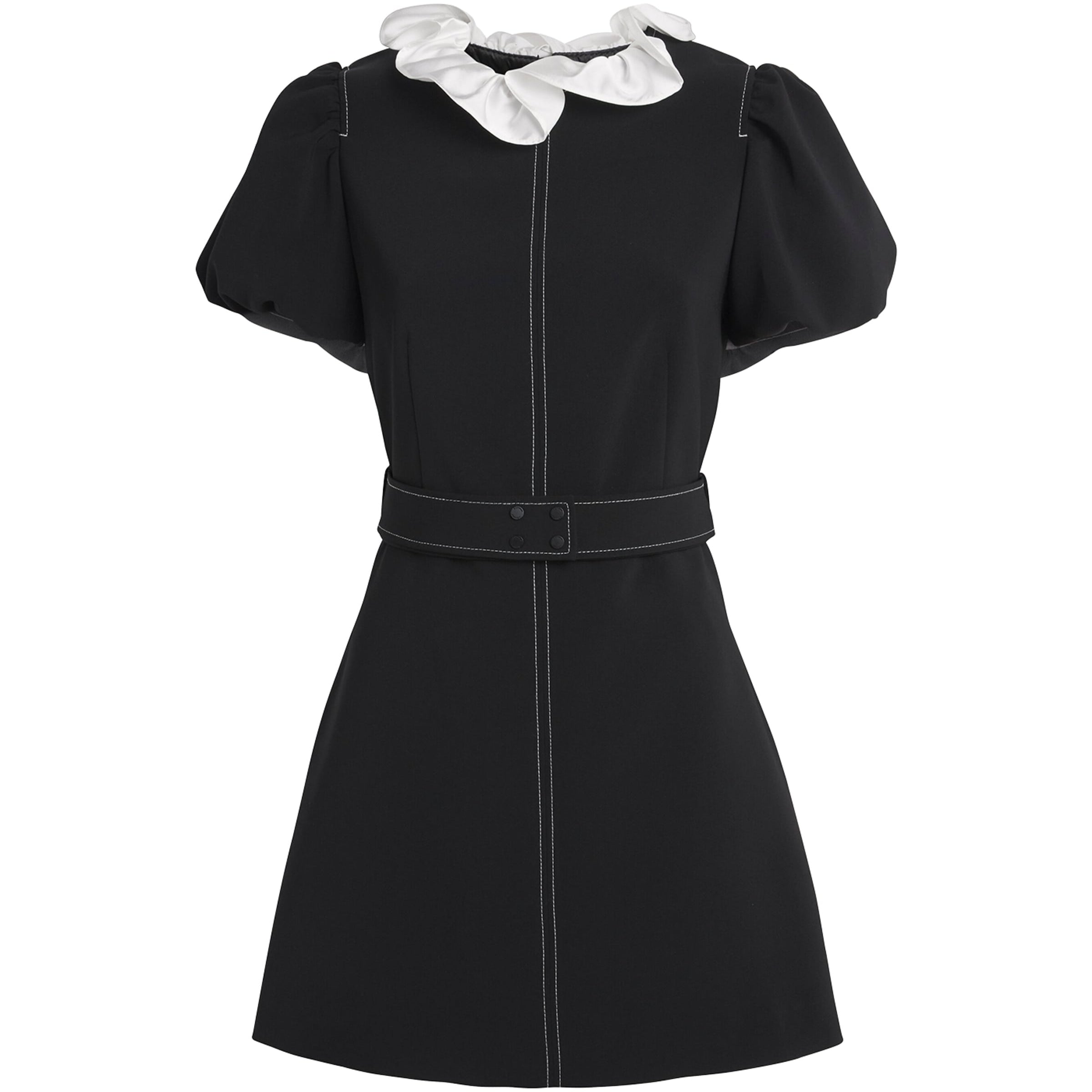 Claudie Pierlot Black Belted Ruffle-Collar Mini Dress