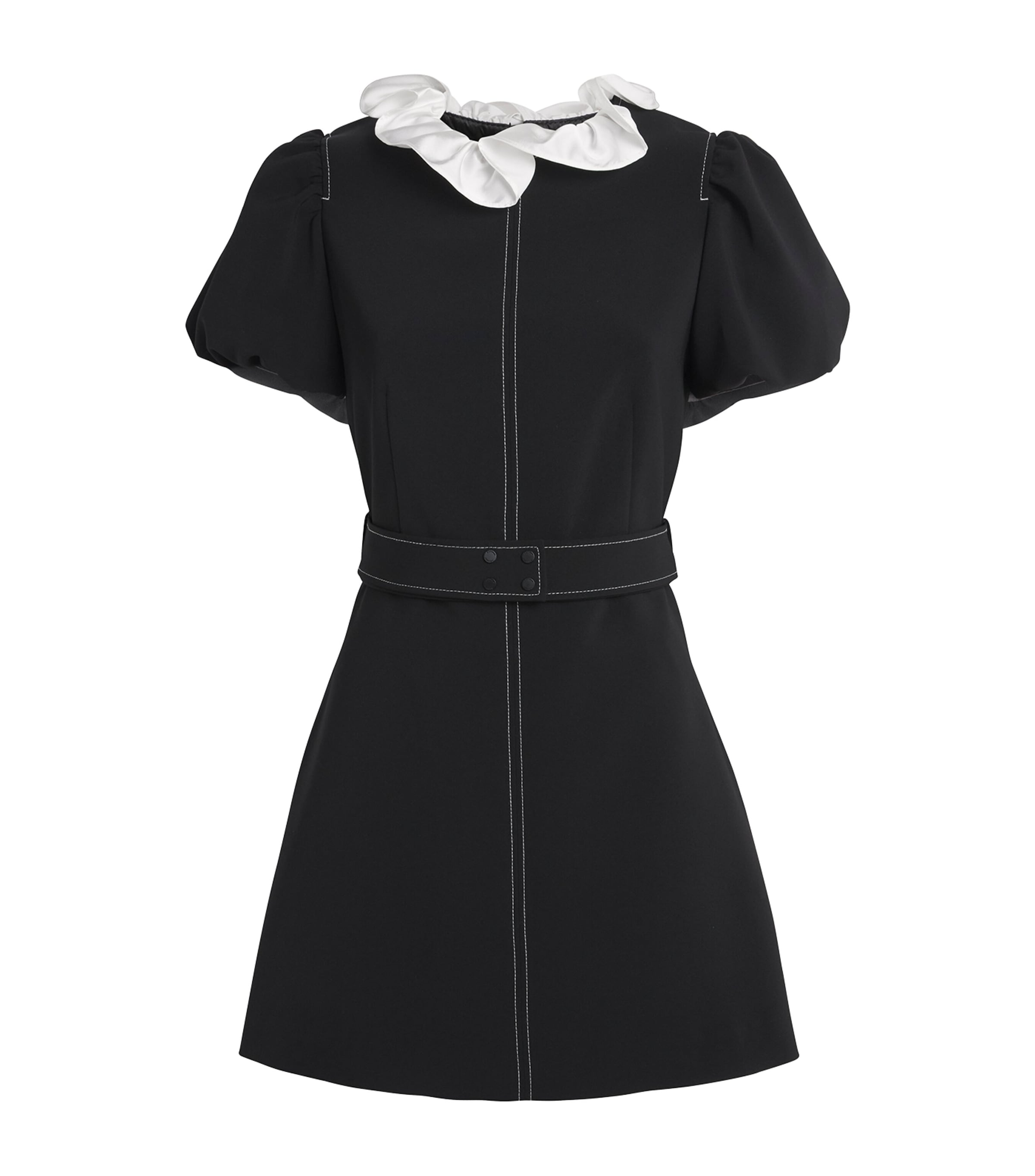 Claudie Pierlot Black Belted Ruffle-Collar Mini Dress