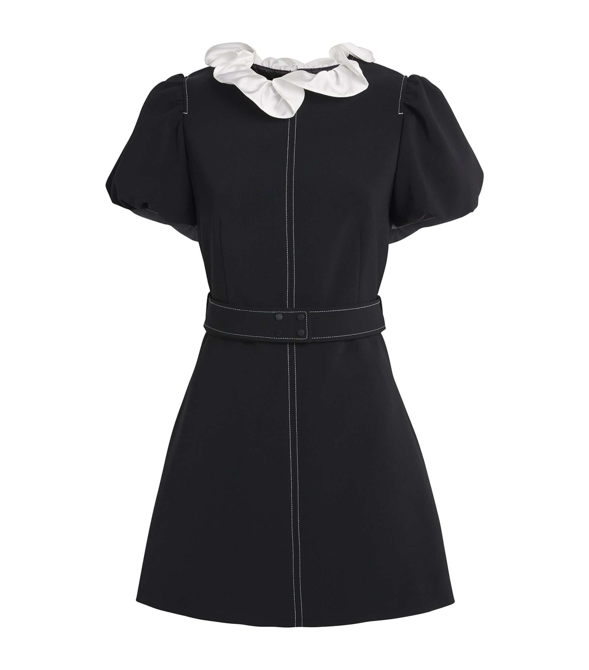 Claudie Pierlot Black Belted Ruffle-Collar Mini Dress
