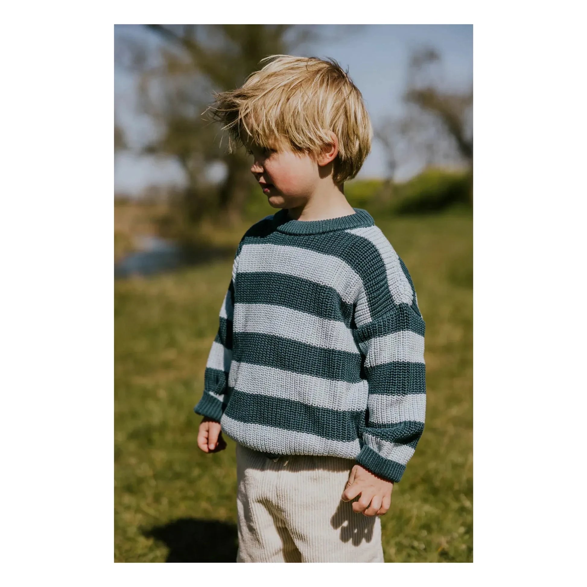 Yuki - Stripes Organic Cotton Sweater | Peacock blue