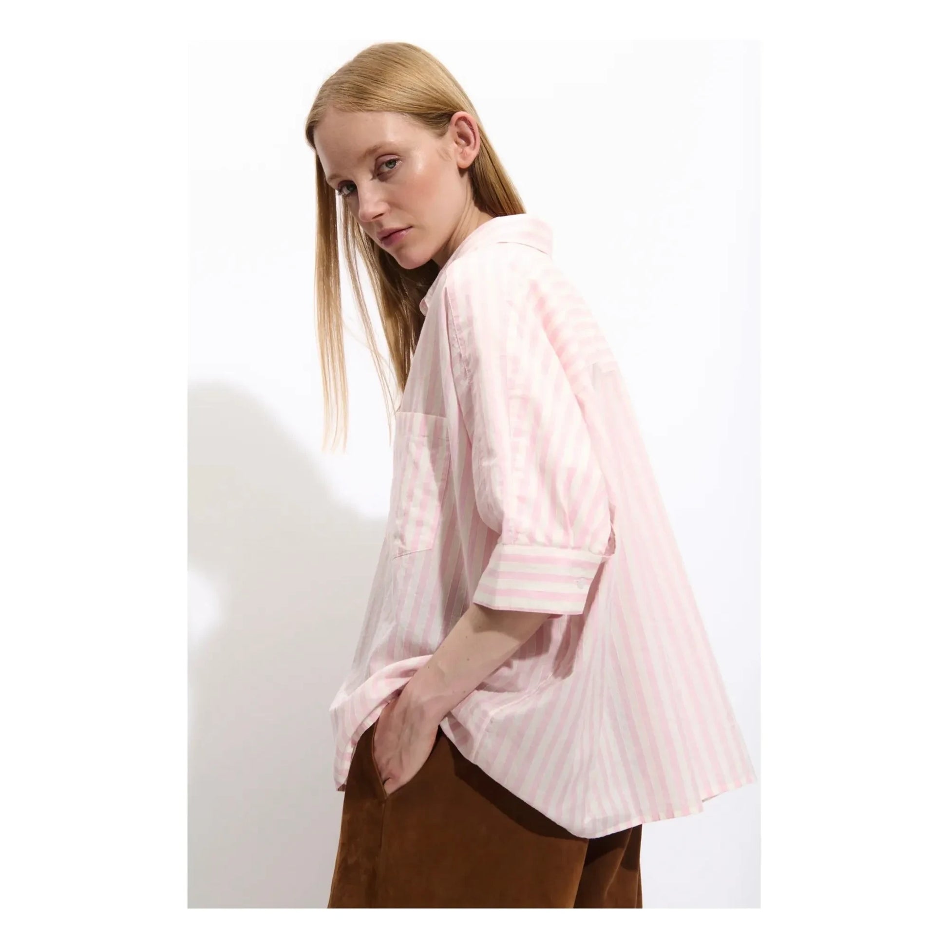 BELLEPIECE - Carmela Cotton Stripes Blouse | Pink