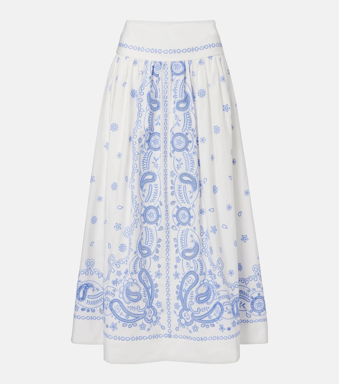 Self-Portrait - Embroidered cotton midi skirt