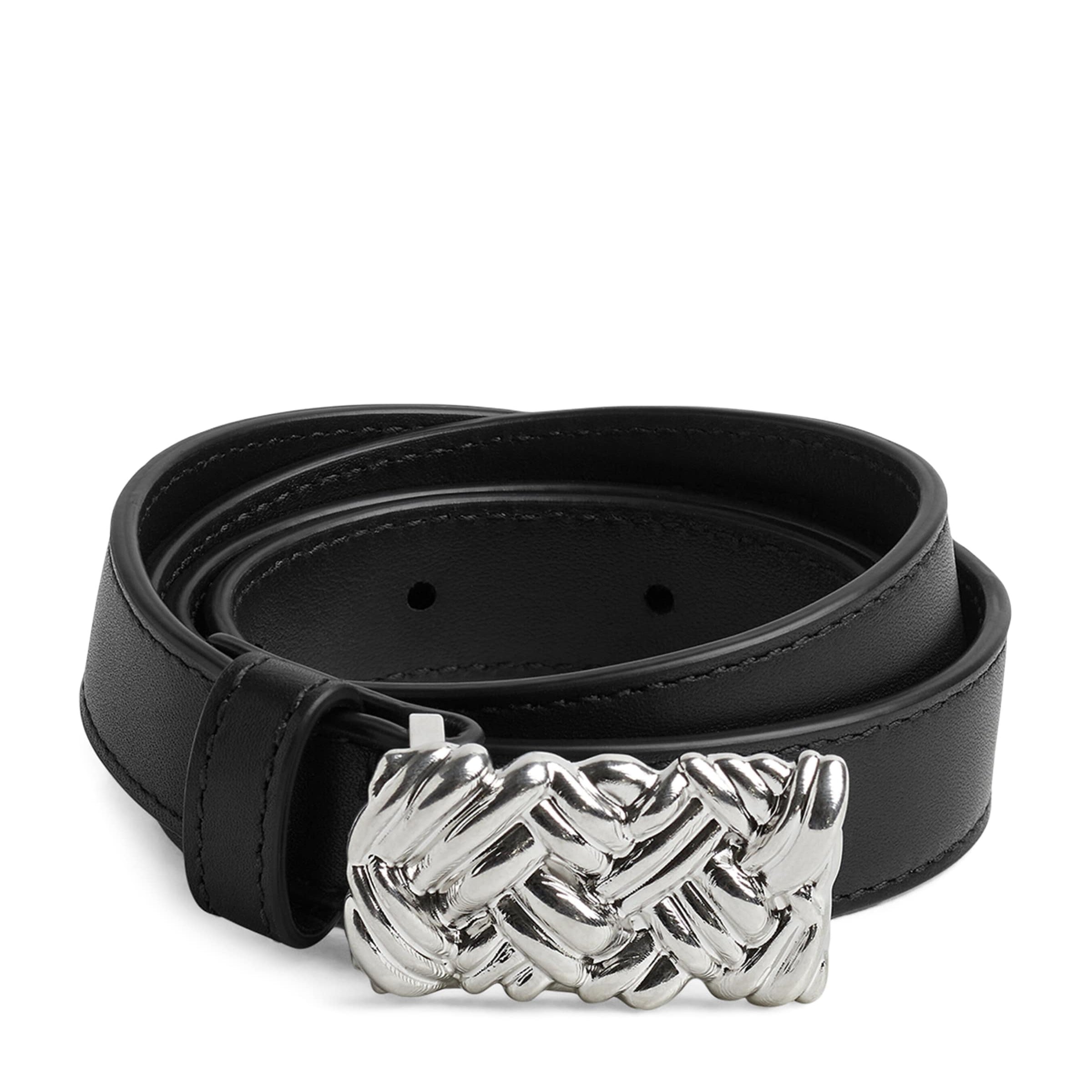 Bottega Veneta Grey Leather Intreccio-Buckle Belt
