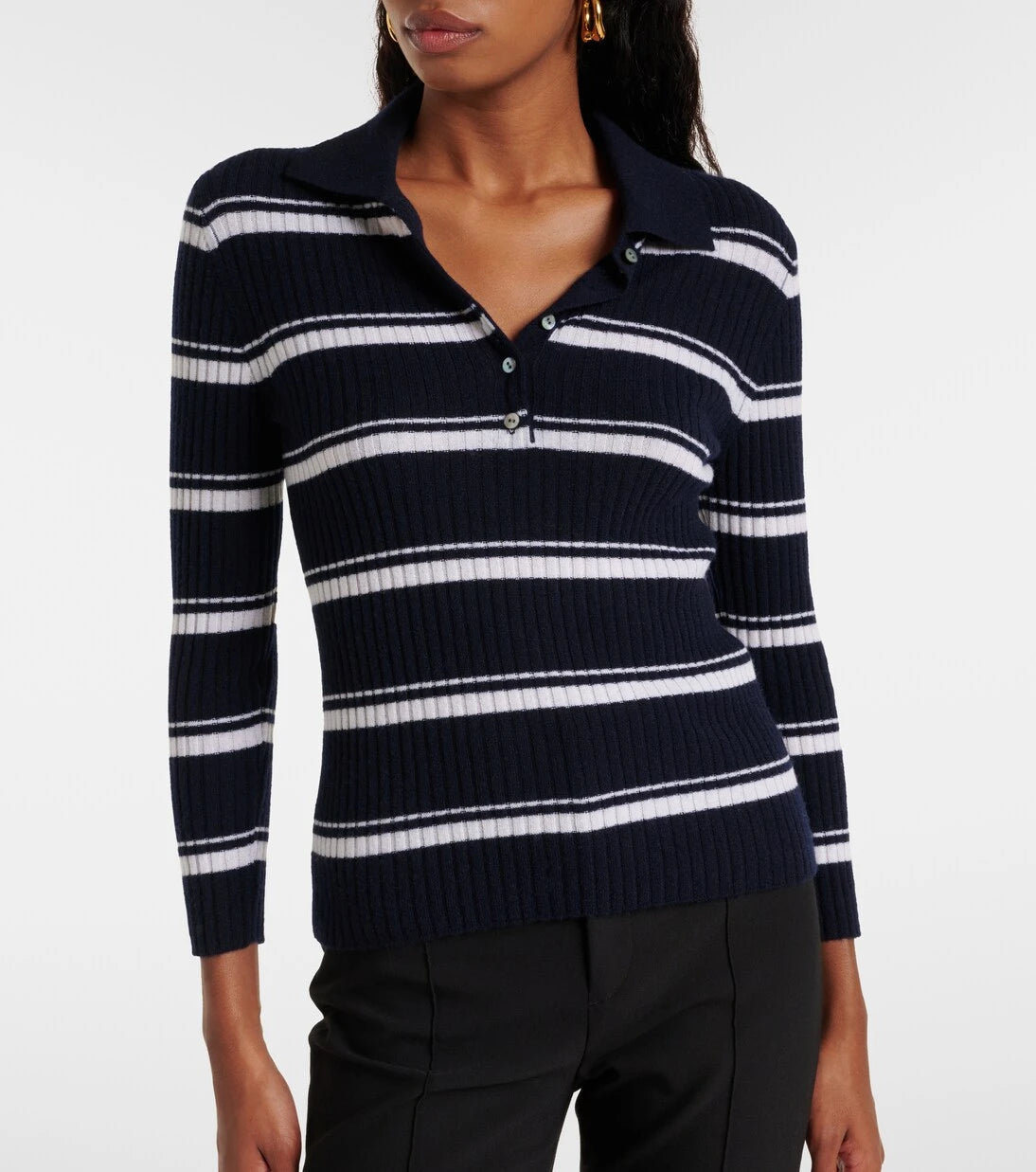 Vince - Striped cashmere and silk polo sweater