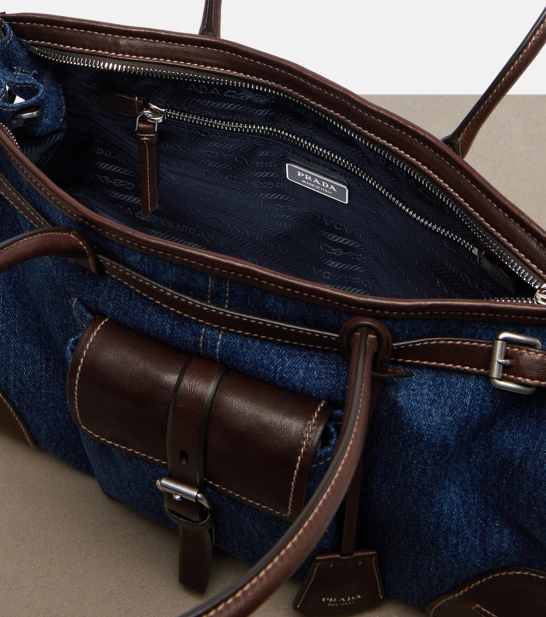 Prada - Prada Bonnie Large denim shoulder bag