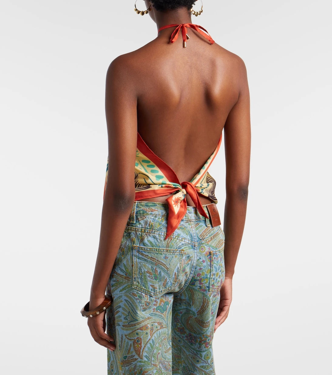 Etro - Printed halterneck silk top