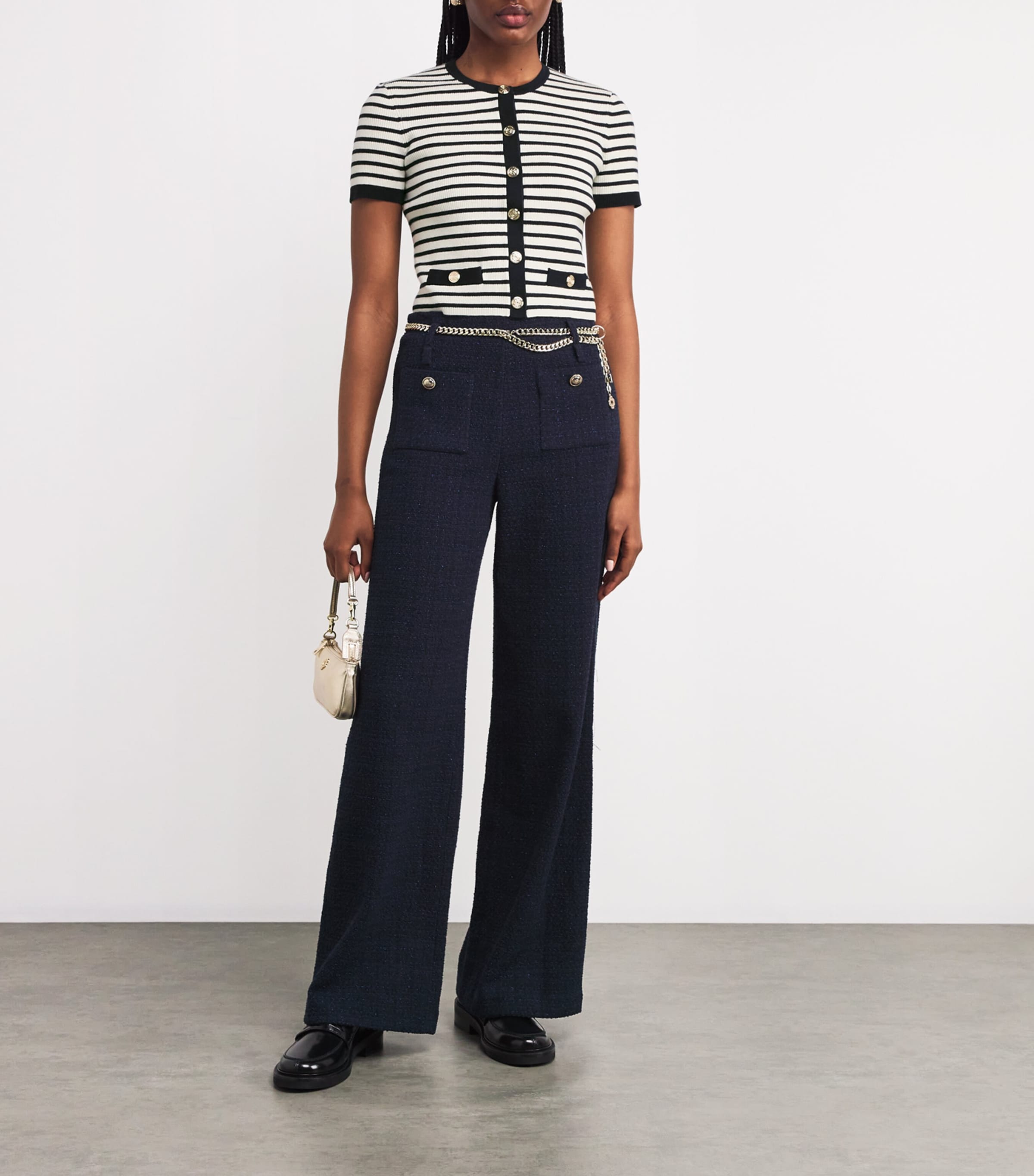 Cotton-Blend Striped Top ECRU/NAVY BLUE