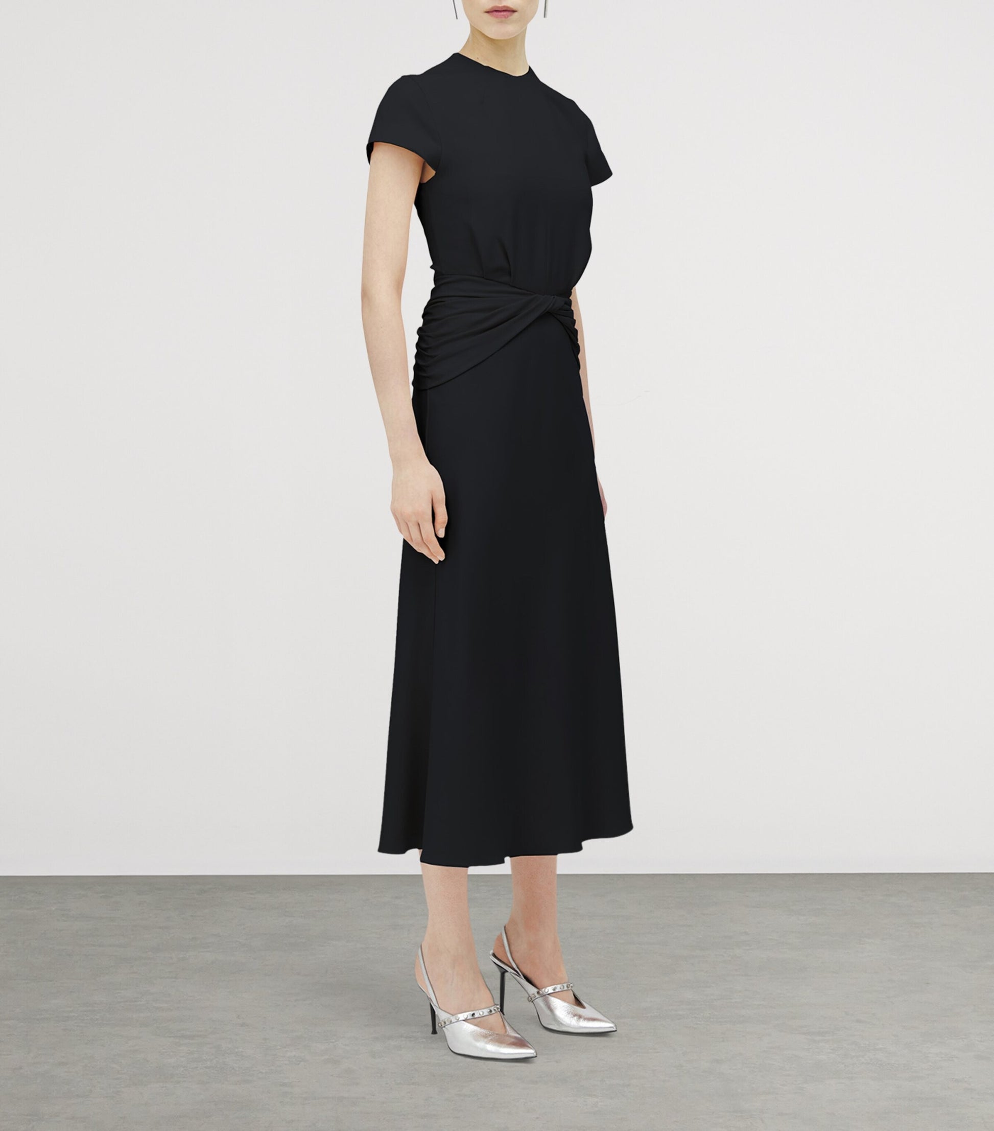 McQueen Black Knot-Waist Midi Dress