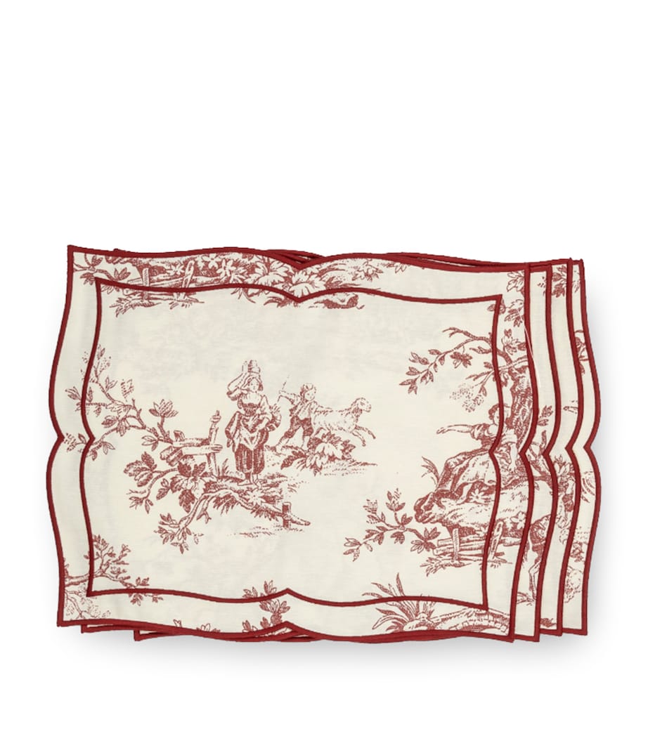 Maison Margaux Set of 4 Linen Maroon Toile Placemats (36cm x 45cm)