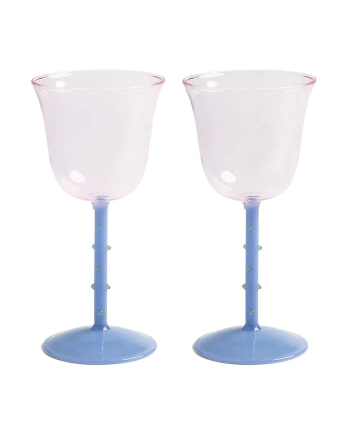 &k amsterdam Glass Dot Pink 200 ml Şarap Kadehi Seti (2'li)