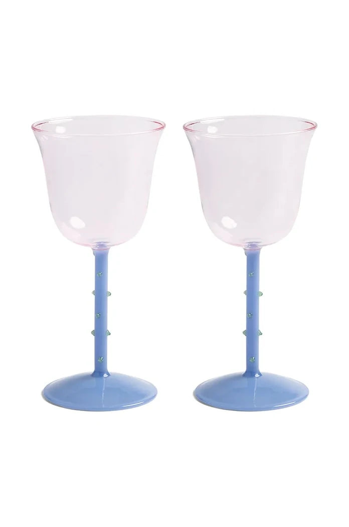 &k amsterdam Glass Dot Pink 200 ml Şarap Kadehi Seti (2'li)