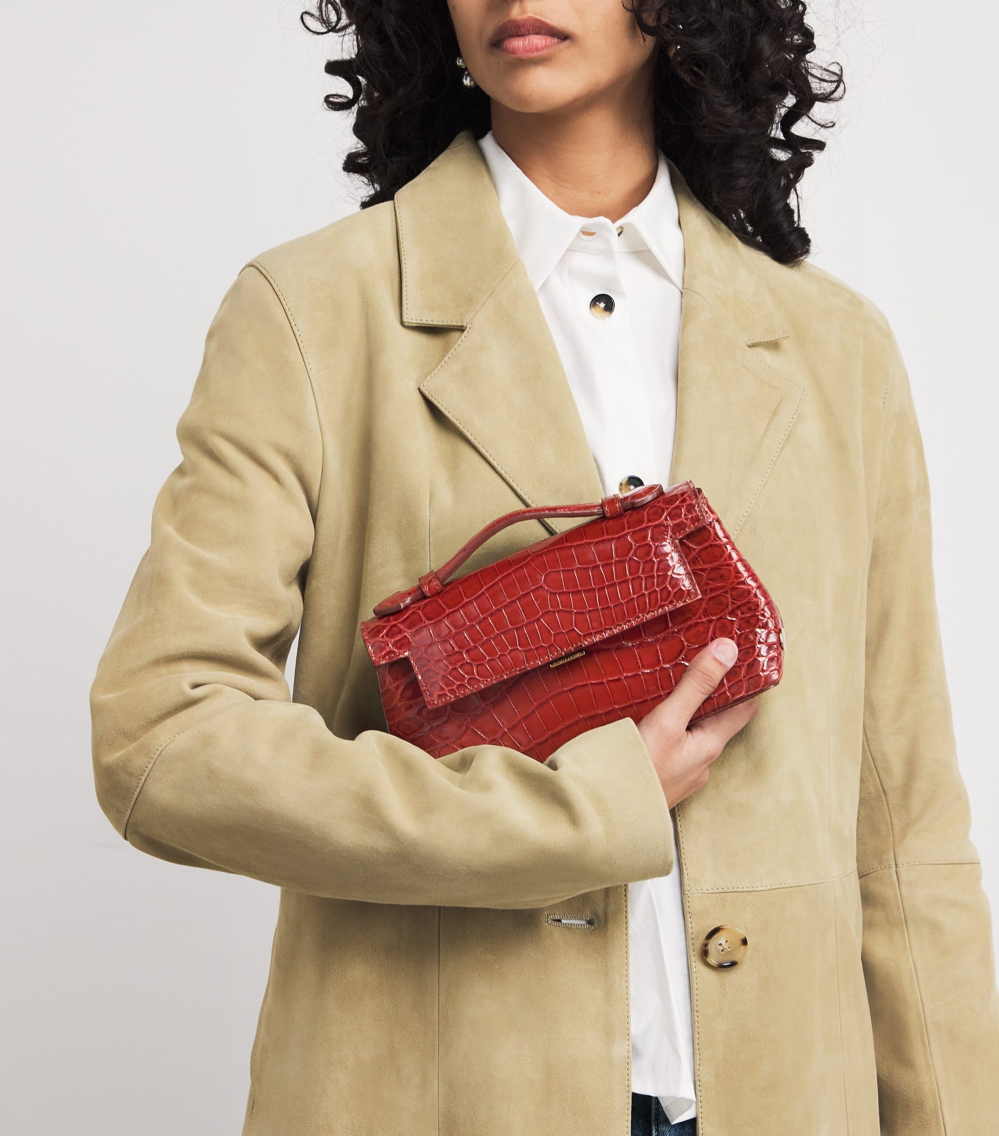 Analeena Gold Crocodile Leather Top-Handle Bag