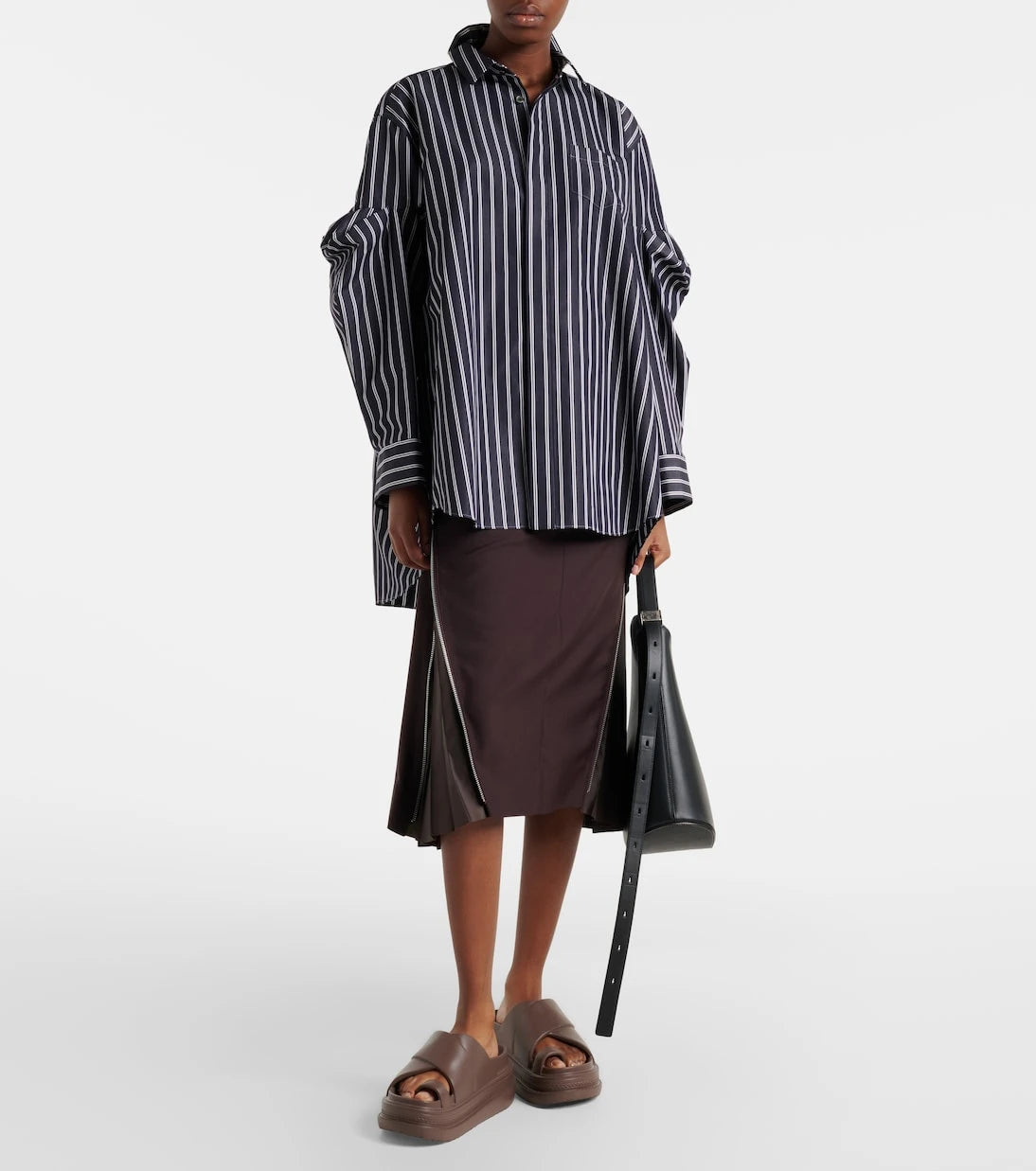 Sacai - قميص مخطط كبير الحجم من مزيج القطن