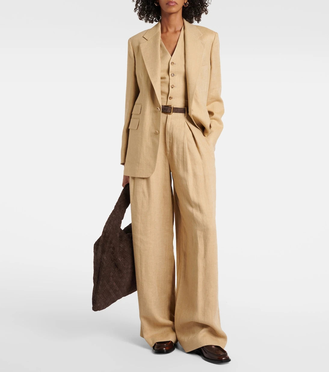 Ralph Lauren Collection - بنطلون Greer بقصة أرجل واسعة من الحرير والكتان