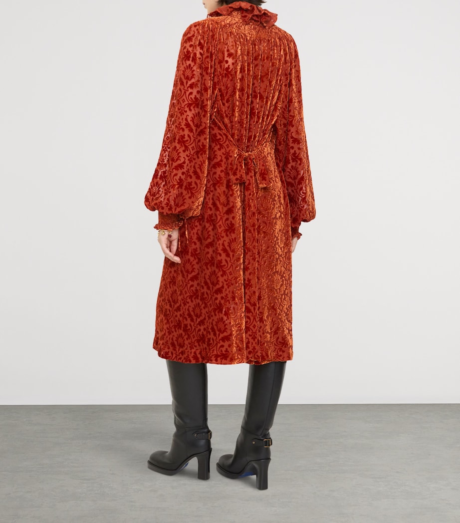 Burberry Red Velvet Devoré Midi Dress