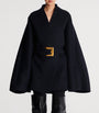 Navy Wool-Blend Oversized Wrap Coat