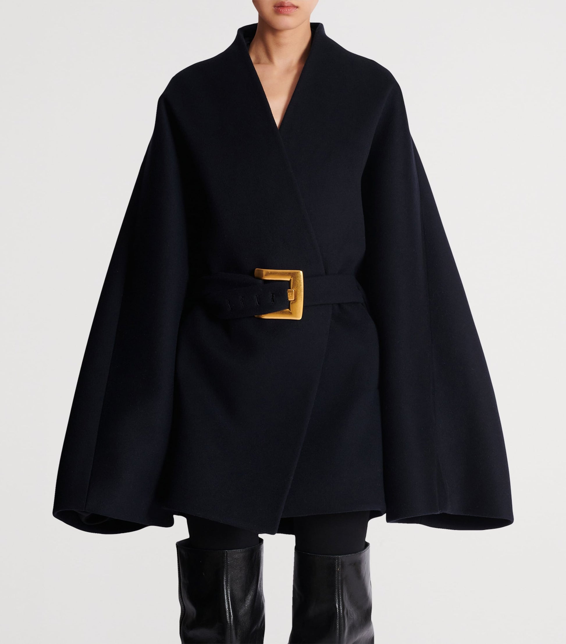 Navy Wool-Blend Oversized Wrap Coat