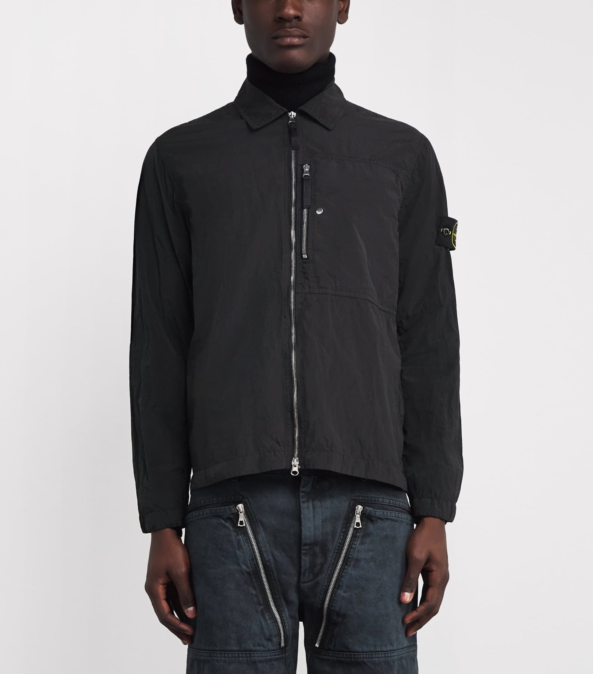Stone Island Black Nylon Compass Oversized Shirt Jacket