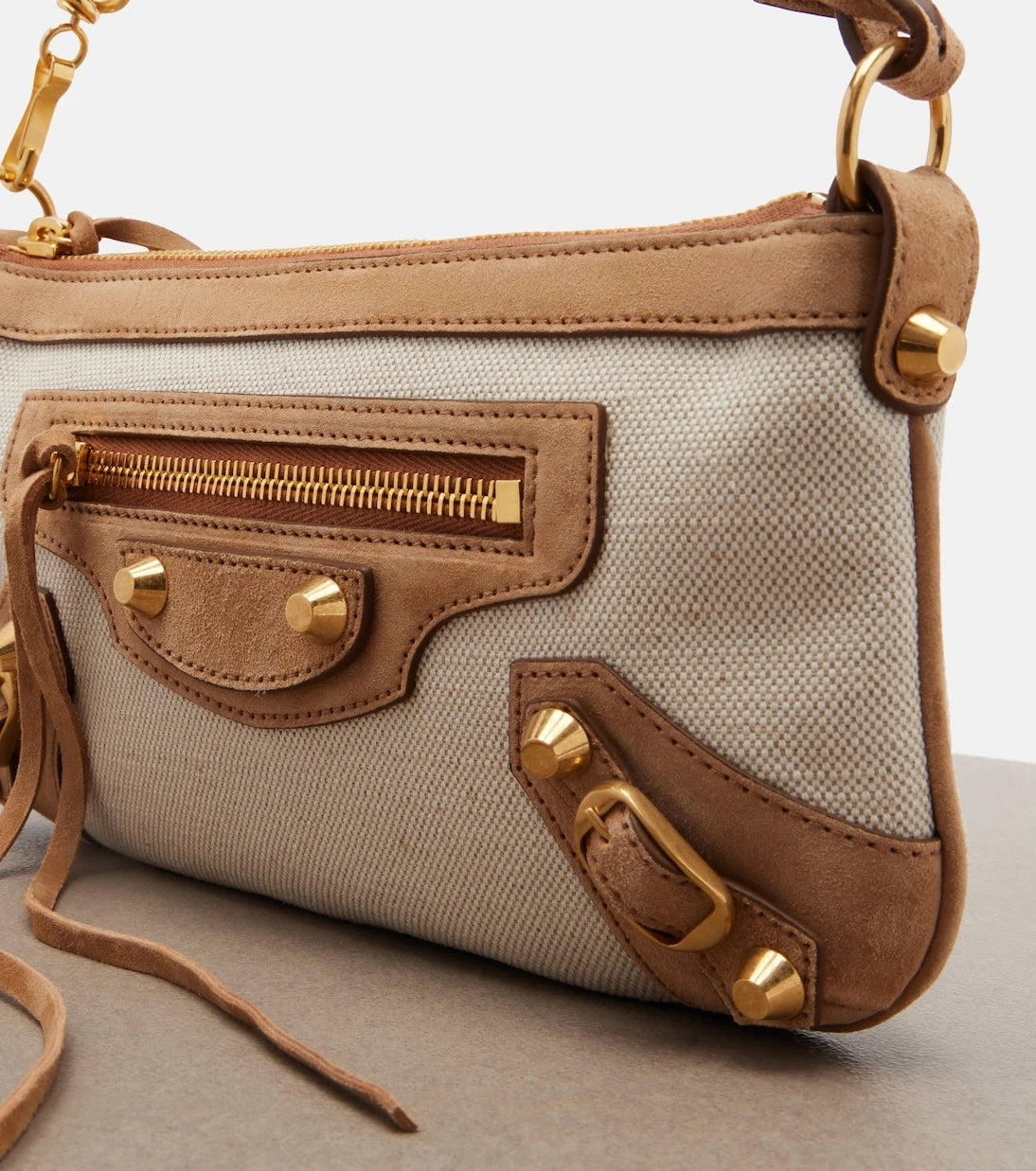 Balenciaga - Le City Mini canvas and suede shoulder bag