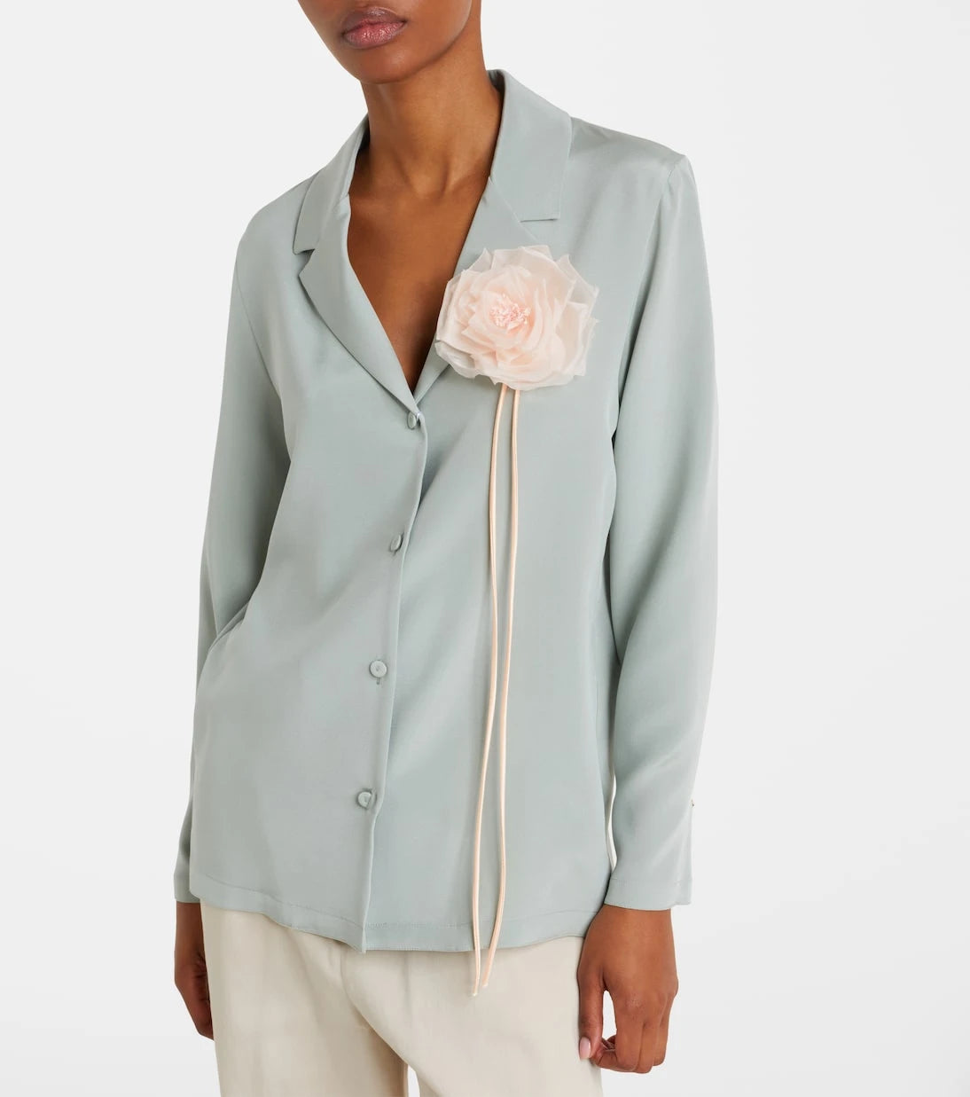 Max Mara - Ario floral-appliqué silk chiffon brooch