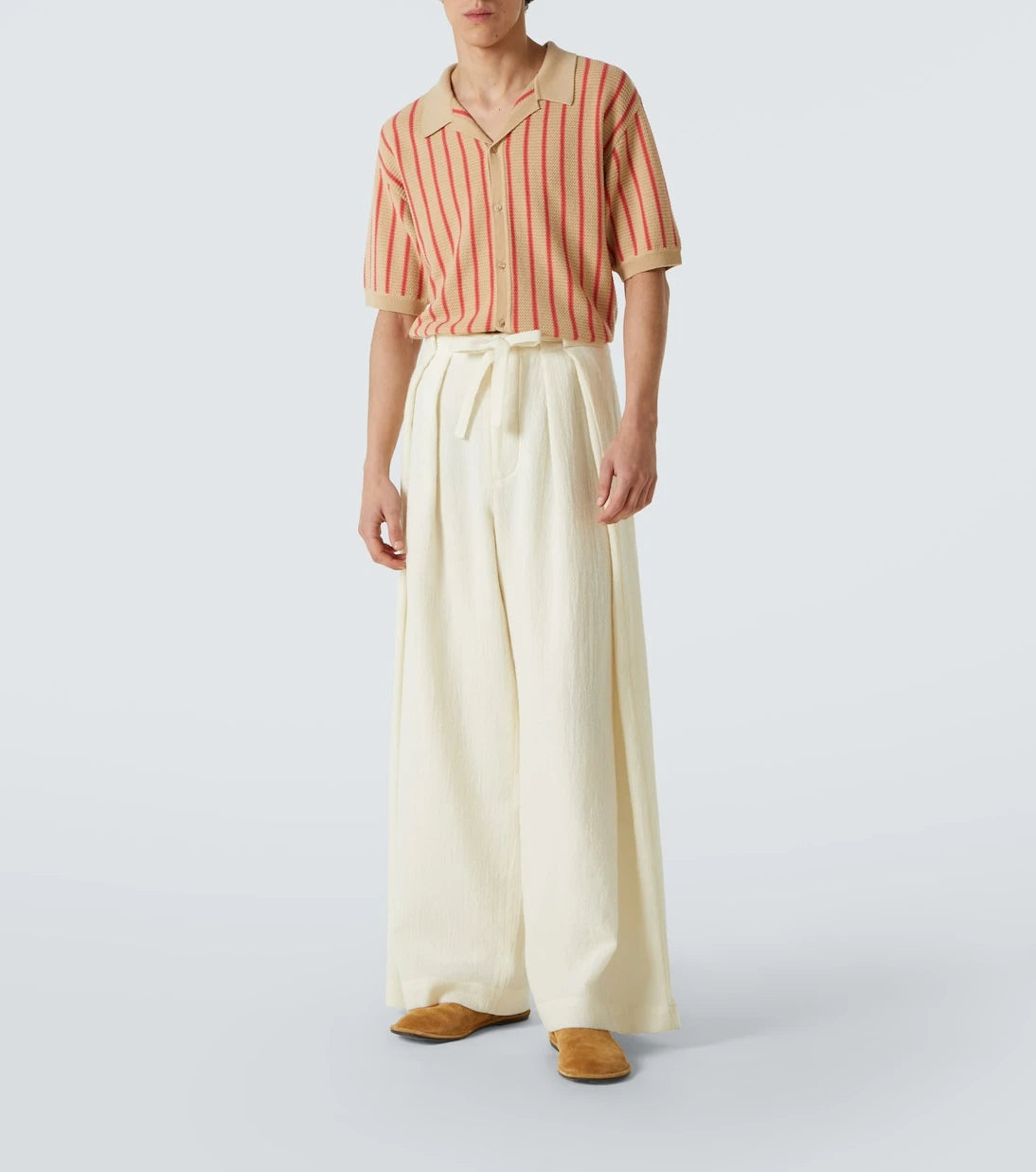 King & Tuckfield - Striped knitted wool bowling shirt